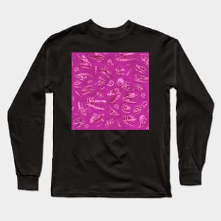 Dinosaur skull sketch tiled pattern pink girls Long Sleeve T-Shirt